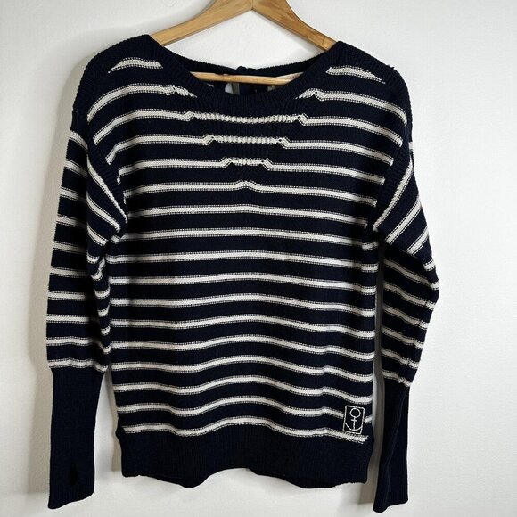 Rebecca Taylor Sweater Sz S Merino Wool Stripe Nautical Pullover Anchor Knit - Picture 1 of 12